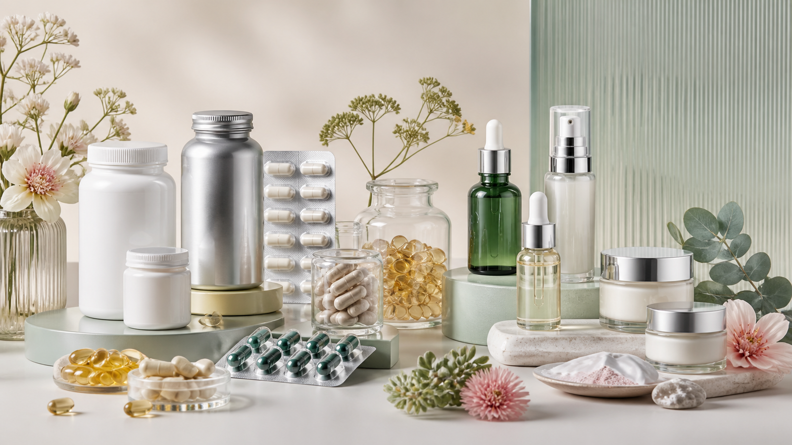 Nutraceutical, pharmaceutical, skincare and beauty product assortment